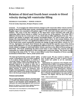 Relation of Third and Fourth Heart Sounds to Blood Velocity During Left Ventricular Filling