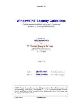 Windows NT Security Guidelines Considerations & Guidelines for Securely Configuring Windows NT in Multiple Environments