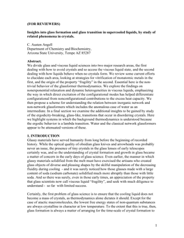 Insights Into Glass Formation and Glass Transition in Supercooled Liquids, by Study of Related Phenomena in Crystals