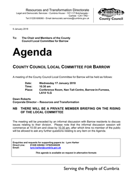 Agenda Document for County Council Local Committee for Barrow, 17/01