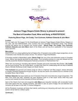 Jackson-Triggs Niagara Estate Winery Is Pleased to Present the Best Of