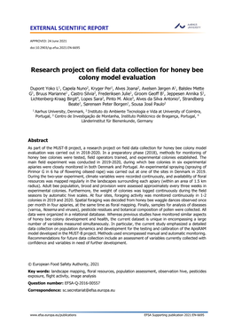 EXTERNAL SCIENTIFIC REPORT Research Project on Field Data