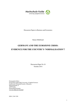 Germany and the Eurozone Crisis: Evidence for the Country’S ‘Normalisation’?