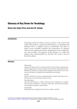 Glossary of Key Terms for Teratology