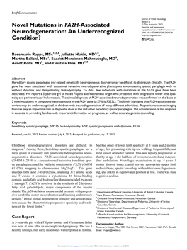 Novel Mutations in FA2H-Associated Neurodegeneration