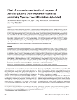 Effect of Temperature on Functional Response of Aphidius Gifuensis