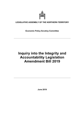 Inquiry Into the Integrity and Accountability Legislation Amendment Bill 2019