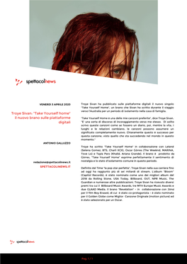 Troye Sivan: "Take Yourself Home" Il Nuovo Brano Sulle Piattaforme Digitali