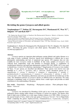 Revisiting the Genus Cytospora and Allied Species