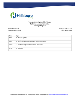 Transportation System Plan Update Technical Advisory Committee Meeting #2 Agenda