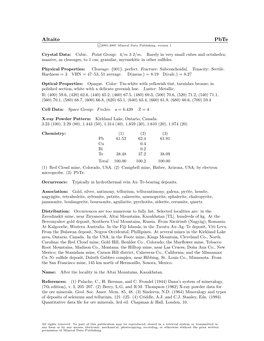 Altaite Pbte C 2001-2005 Mineral Data Publishing, Version 1