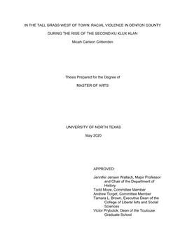 Racial Violence in Denton County During the Rise of the Second Ku