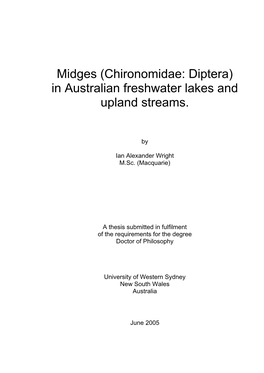 (Chironomidae: Diptera) in Australian Freshwater Lakes and Upland Streams