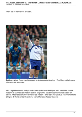 ITALRUGBY, DESIGNATI GLI ARBITRI PER LA FINESTRA INTERNAZIONALE AUTUNNALE Thursday, 24 September 2020 14:59