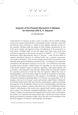 Aspects of the Peasant Movement in Malabar an Interview with E. K. Nayanar R