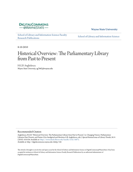 Historical Overview: the Parliamentary Library from Past to Present