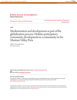 Modernization and Development As Part of the Globalization Process: Holistic Participatory Community Development in a Community in the Mantaro Valley, Peru Edith C