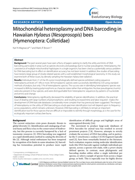 Mitochondrial Heteroplasmy and DNA Barcoding in Hawaiian Hylaeus