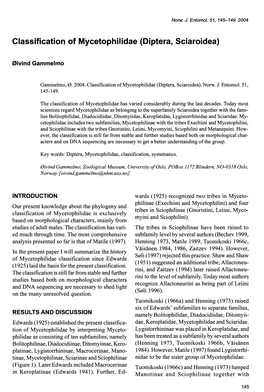 Classification of Mycetophilidae (Diptera, Sciaroidea)