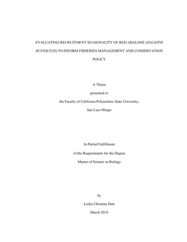 Evaluating Recruitment Seasonality of Red Abalone (Haliotis