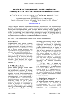 Intensive Care Managament of Acute Organophosphate Poisoning: Clinical Experience and the Review of the Literature