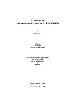 'Devilische Wordis': Speech As Evidence in Scotland's Witch Trials