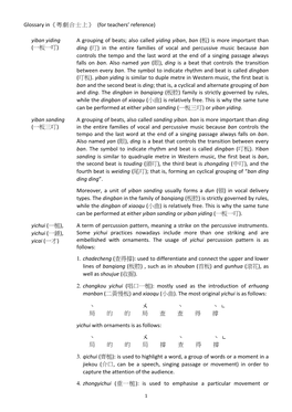 Glossary In《粵劇合士上》 (For Teachers' Reference) Yiban Yiding (一板一叮) a Grouping of Beats; Also Called Y