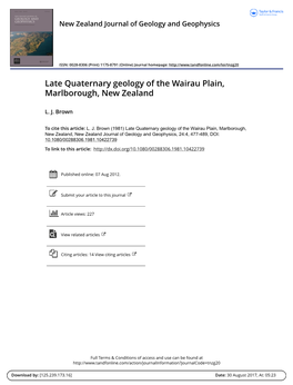 Late Quaternary Geology of the Wairau Plain, Marlborough, New Zealand