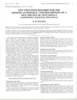 New Phycitine Records for the Dominican Republic and Description of a New Species of Nefundella (Lepidoptera: Pyralidae: Phycitinae)