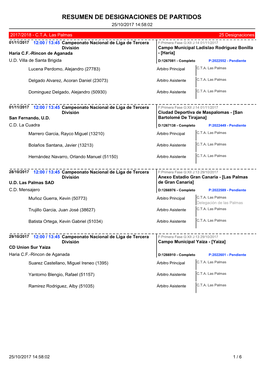 Resumen De Designaciones De Partidos 25/10/2017 14:58:02