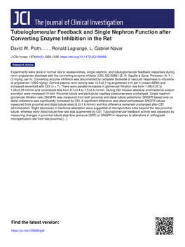 Tubuloglomerular Feedback and Single Nephron Function After Converting Enzyme Inhibition in the Rat