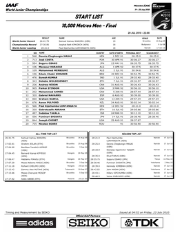 START LIST 10,000 Metres Men - Final