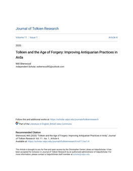 Tolkien and the Age of Forgery: Improving Antiquarian Practices in Arda