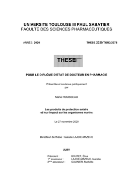 Universite Toulouse Iii Paul Sabatier Faculte Des Sciences Pharmaceutiques