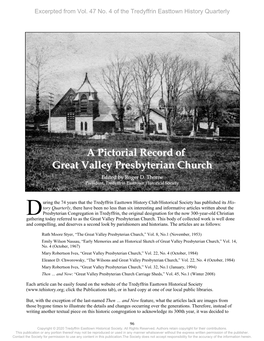 A Pictorial Record of Great Valley Presbyterian Church
