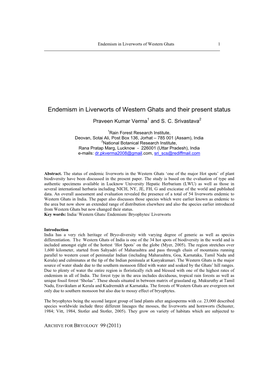 Endemism in Liverworts of Western Ghats and Their Present Status