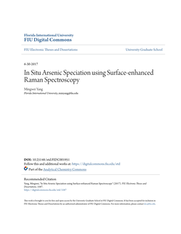 In Situ Arsenic Speciation Using Surface-Enhanced Raman Spectroscopy Mingwei Yang Florida International University, Minyang@Fiu.Edu