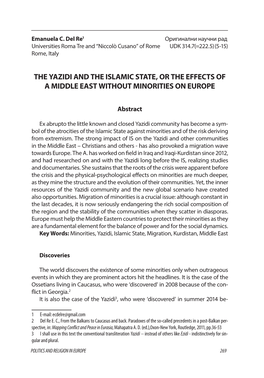 The Yazidi and the Islamic State, Or the Effects of a Middle East Without Minorities on Europe