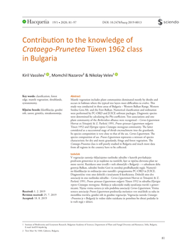 Contribution to the Knowledge of Crataego-Prunetea Tüxen 1962 Class in Bulgaria