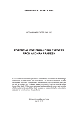 Potential for Enhancing Exports from Andhra Pradesh