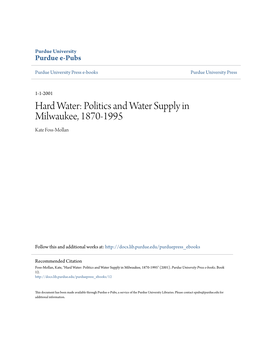 Politics and Water Supply in Milwaukee, 1870-1995 Kate Foss-Mollan