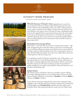 CHIANTI WINE REGION Distance from the Borgo: 40Km