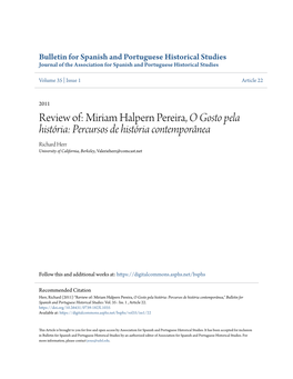 Review Of: Miriam Halpern Pereira, O Gosto Pela Histã³ria: Percursos De Histã³ria Contemporã¢Nea