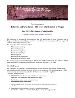 Relativity and Gravitation – 100 Years After Einstein in Prague