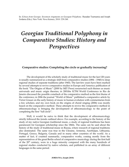 Georgian Traditional Polyphony in Comparative Studies: History and Perspectives