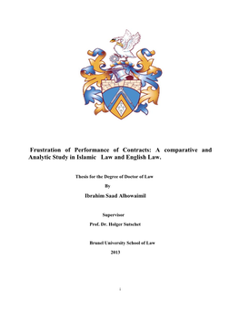 Frustration of Performance of Contracts: a Comparative and Analytic Study in Islamic Law and English Law