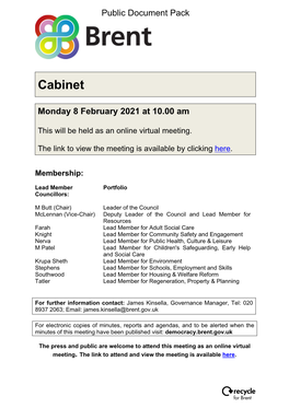(Public Pack)Agenda Document for Cabinet, 08/02/2021 10:00