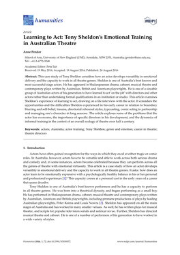 Tony Sheldon's Emotional Training in Australian Theatre