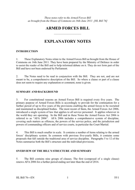 Armed Forces Bill Explanatory Notes