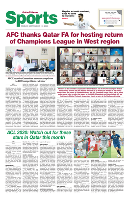 AFC Thanks Qatar FA for Hosting Return of Champions League in West Region